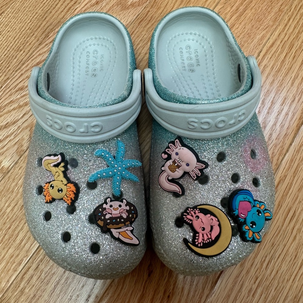 CROCS Silver and Blue Water Shoes with Ventilated Design